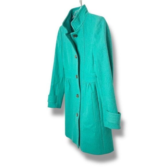 J. Crew Wool Blend Lady Day Coat Women's Size 6 Teal Green Button Long Pea Coat - Picture 2 of 7